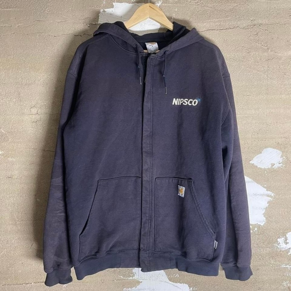 Carhartt Navy Blue Zip Up Hoodie Workwear Skater Streetwear Size L